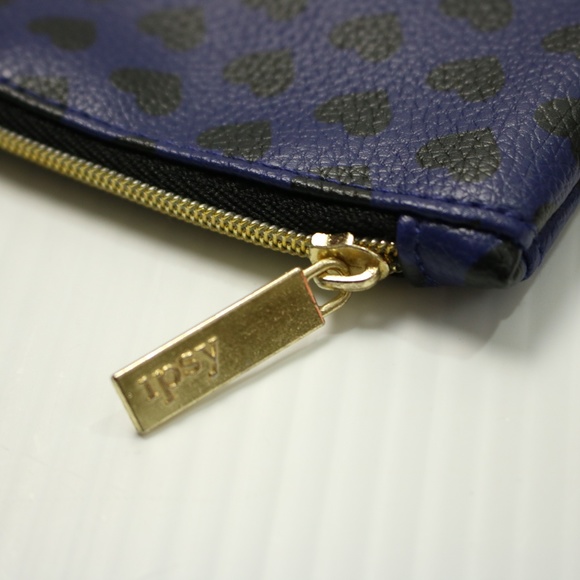 Ipsy Blue Black Hearts Pattern Mini Cosmetic Makeup Bag - Picture 4 of 5
